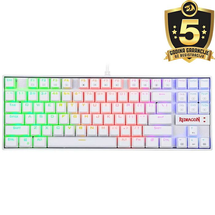 Tipkovnica Redragon Kumara 2 K552-2 RGB, žičana, gaming, mehanička, blue switches, TKL, bijela